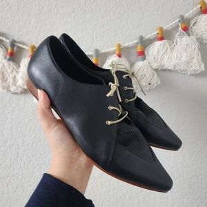 LOU.EARL Eleanor Spectators Italian Leather Black Pointed Toe Tie Oxfords 41